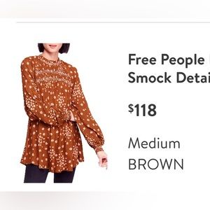 🤎FREE PEOPLE Flowers in Her Hair Smocked Tunic Dress in Brown Size Medium